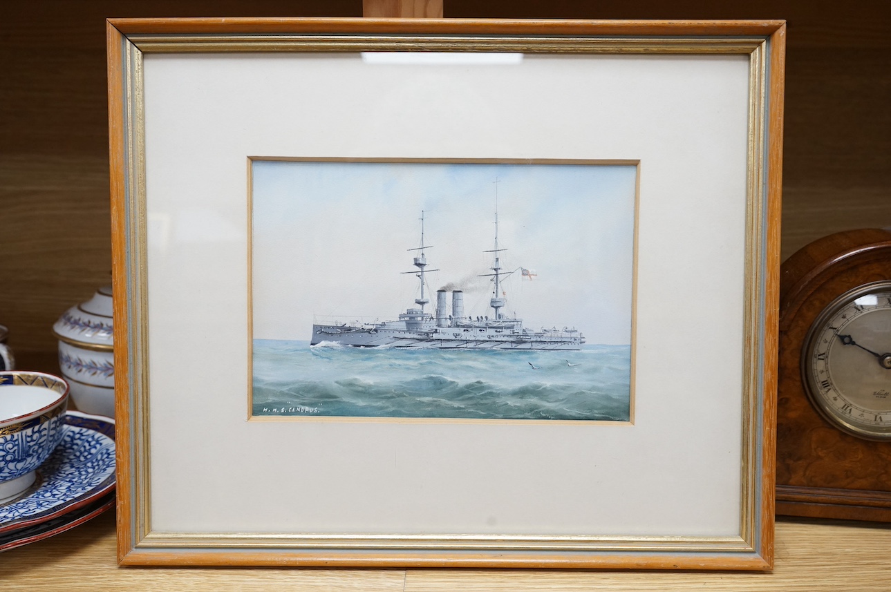 20th century naval interest, gouache, ‘HMS Canopus’, unsigned, 14 x 20cm. Condition - good